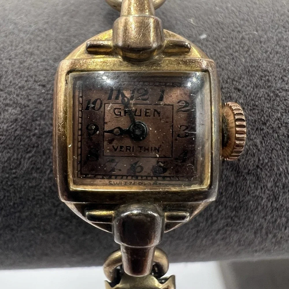 Vintage Gruen Veri-Thin Wind Up Watch Rose Gold Tone Untested Classic Beauty